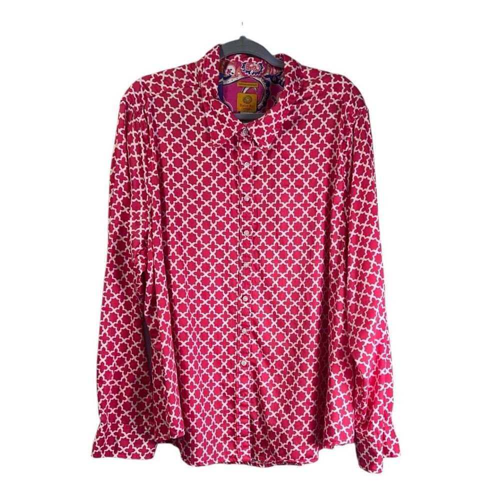 Ruby Red Shirt Women's 24W 100% Cotton Button Up‎ Blouse